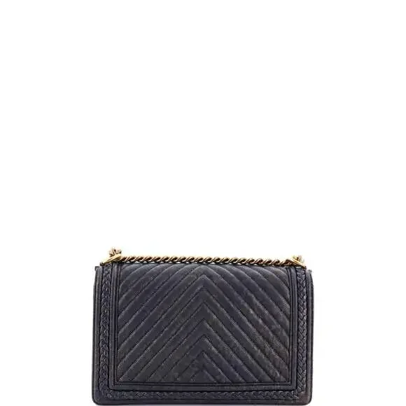 Braided Boy Flap Bag Patinated Chevron #205365C40B Shoulder Bags
